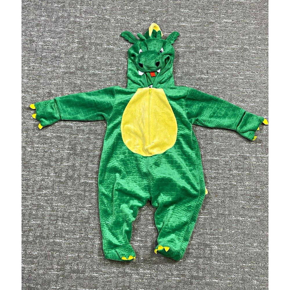 Infant/Toddler Dragon Costume Hooded Green/Yellow 6 Month Halloween jumpsuit